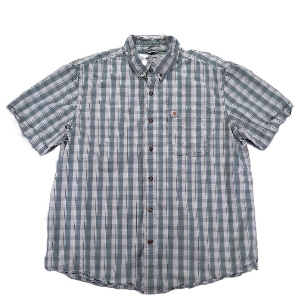 Carhartt Button Down Shirt Men XL 100% Cotton Relaxed Fit Green Plaid 104174